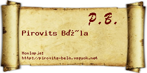 Pirovits Béla névjegykártya