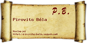 Pirovits Béla névjegykártya